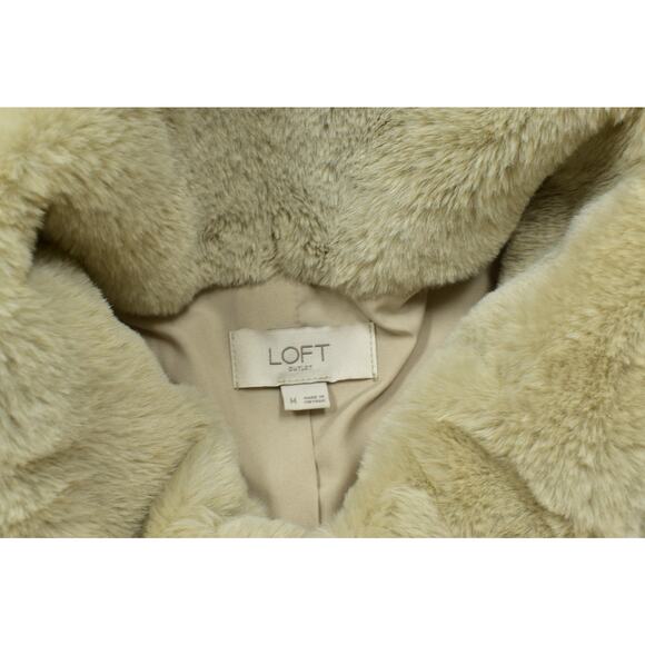 LOFT Outlet Women's Faux Fur Vest Regular Size M Beige Full Zip Warm Soft - Picture 5 of 8